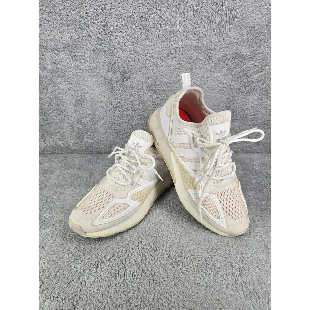 Adidas Sneakers Youth Kids 8 ZX 2K Boost Shoes White Beige Running.
